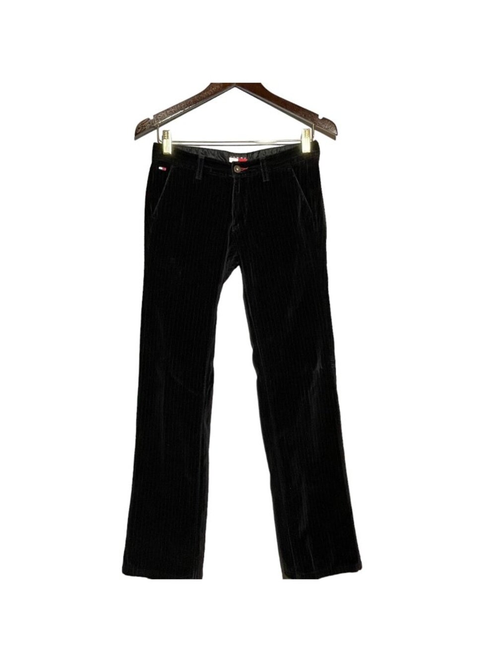 Tommy Jeans Bootcut Pants Women Size 1 W28 Trousers Black Velvet Striped Retro